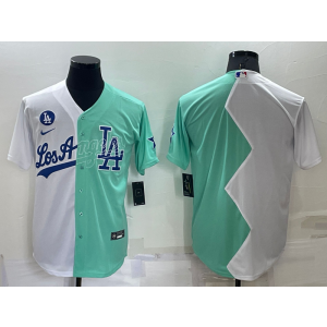 MLB Dodgers Blank White Green Nike Cool Base Split Men Jersey