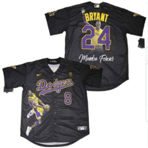 MLB Dodgers Front 8 Back 24 Kobe Bryant Black KB Cool Base Men Jersey
