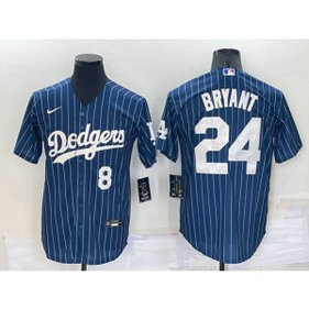 MLB Dodgers Front 8 Back 24 Kobe Bryant Navy Nike Cool Base Men Jersey