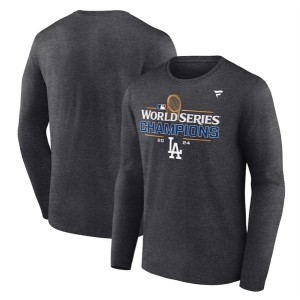 MLB Dodgers Heather Charcoal 2024 World Series Champions Locker Room Long Sleeve T-Shirt