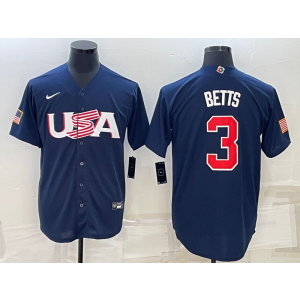 MLB Dodgers USA Baseball 3 Mookie Betts Blue 2023 World Series Men Jersey