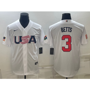MLB Dodgers USA Baseball 3 Mookie Betts White 2023 World Baseball Classic Men Jersey 1 MLB Dodgers USA Baseball 3 Mookie Betts White 2023 World Baseball Classic Men Jersey 1