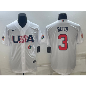 MLB Dodgers USA Baseball 3 Mookie Betts White 2023 World Baseball Classic Men Jersey 2 MLB Dodgers USA Baseball 3 Mookie Betts White 2023 World Baseball Classic Men Jersey 2