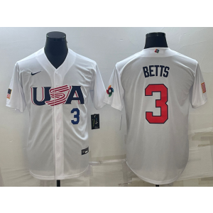 MLB Dodgers USA Baseball 3 Mookie Betts White Blue 2023 World Baseball Classic Men Jersey MLB Dodgers USA Baseball 3 Mookie Betts White Blue 2023 World Baseball Classic Men Jersey