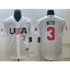MLB Dodgers USA Baseball 3 Mookie Betts White Gold 2023 World Baseball Classic Men Jersey 1