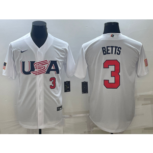 MLB Dodgers USA Baseball 3 Mookie Betts White Red 2023 World Baseball Classic Men Jersey 1