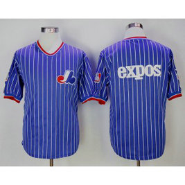 MLB Expos Blank Blue Throwback Men Jersey