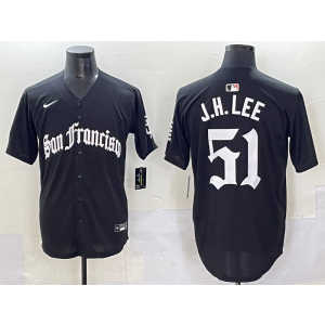 MLB Giants 51 J.H Lee New Black Nike Cool Base Men Jersey