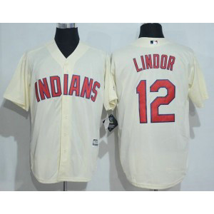 MLB Indians 12 Francisco Lindor Cream Majestic Cool Base Men Jersey MLB Indians 12 Francisco Lindor Cream Majestic Cool Base Men Jersey
