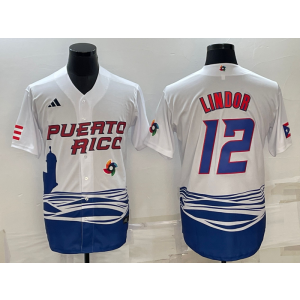 MLB Indians 12 Francisco Lindor White 2023 World Series Cool Base Men Jersey