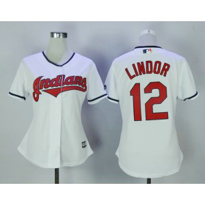 MLB Indians 12 Francisco Lindor White New Cool Base Women Jersey