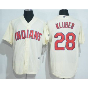 MLB Indians 28 Corey Kluber Cream Majestic Cool Base Men Jersey