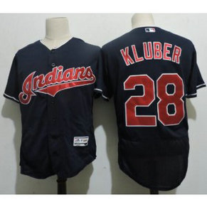 MLB Indians 28 Corey Kluber Navy Blue Flexbase Men Jersey