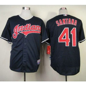 MLB Indians 41 Carlos Santana Navy Blue Cool Base Men Jersey