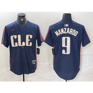 MLB Indians 9 Manzardo Navy 2024 City Connect Nike Cool Base Men Jersey