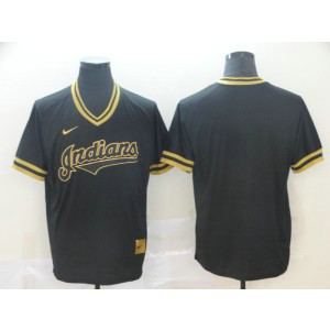 MLB Indians Blank Black Gold Nike Cooperstown Legend V Neck Men Jersey