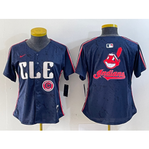 MLB Indians Blank Navy Nike Cool Base Women Jersey
