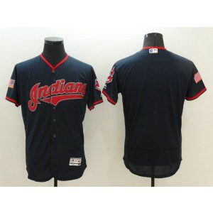 MLB Indians blank Navy Blue Stars and Stripes Flexbase Men Jersey