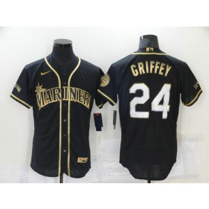 MLB Mariners 24 Ken Griffey Black Gold Flexbase Men Jersey MLB Mariners 24 Ken Griffey Black Gold Flexbase Men Jersey