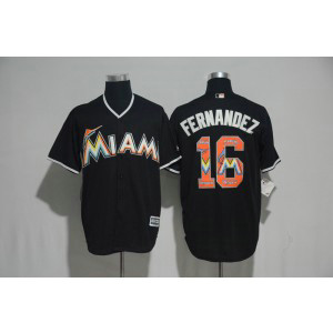 MLB Marlins 16 Jose Fernandez Black Team Logo Print Cool Base Men Jersey