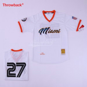 MLB Marlins 27 Giancarlo Stanton Baseball White Throwback Men Jersey