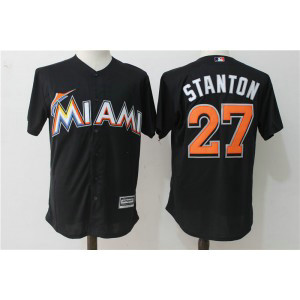 MLB Marlins 27 Giancarlo Stanton Black Cool Base Men Jersey