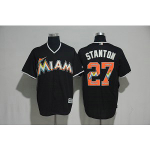 MLB Marlins 27 Giancarlo Stanton Black Team Logo Print Cool Base Men Jersey