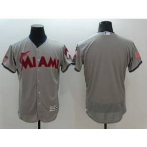 MLB Marlins Blank Grey Stars and Stripes Flexbase Men Jersey