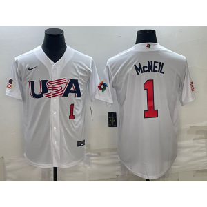 MLB Mets 1 Jeff McNeil White 2023 World Series Men Jersey