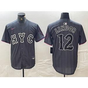 MLB Mets 12 Francisco Lindor Black 2024 City Connect Nike Cool Base Men Jersey