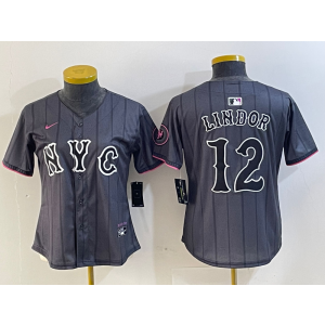 MLB Mets 12 Francisco Lindor Black 2024 City Connect Nike Cool Base Women Jersey