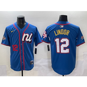 MLB Mets 12 Francisco Lindor Blue National League 2025 All Star Nike Cool Base Men Jersey