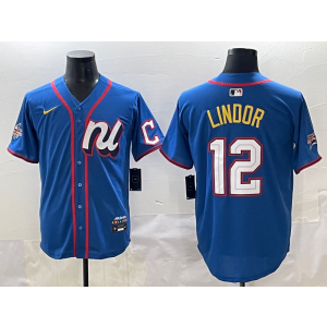 MLB Mets 12 Francisco Lindor Blue National League 2025 All Star Nike Cool Base Men Jersey