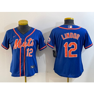 MLB Mets 12 Francisco Lindor Blue Nike Cool Base Women Jersey