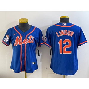MLB Mets 12 Francisco Lindor Blue Nike Cool Base Youth Jersey