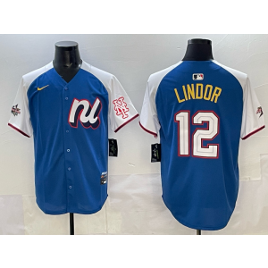 MLB Mets 12 Lindor Blue Alternate 2025 All Star Nike Cool Base Men Jersey