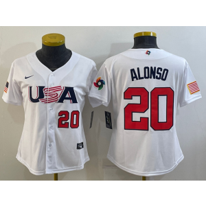 MLB Mets 20 Pete Alonso White 2023 World Baseball Classic Women Jersey MLB Mets 20 Pete Alonso White 2023 World Baseball Classic Women Jersey