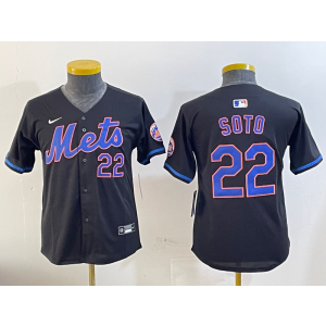 MLB Mets 22 Soto Black Nike Cool Base Youth Jersey