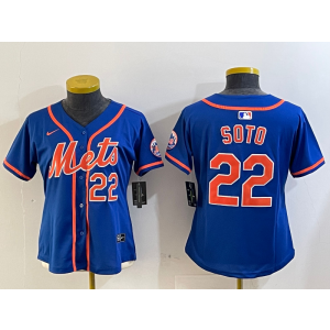 MLB Mets 22 Soto Blue Nike Cool Base Women Jersey