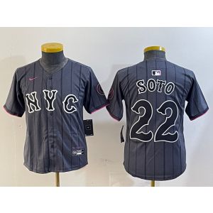 MLB Mets 22 Soto Grey City Nike Cool Base Youth Jersey