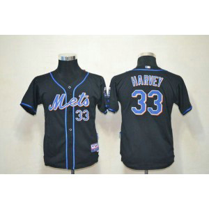 MLB Mets 33 Matt Harvey Black Cool Base Youth Jersey