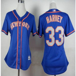 MLB Mets 33 Matt Harvey Blue Grey Alternate Road Women Jersey