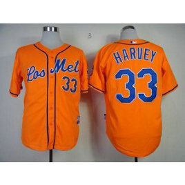 MLB Mets 33 Matt Harvey Orange Los Mets Base Men Jersey