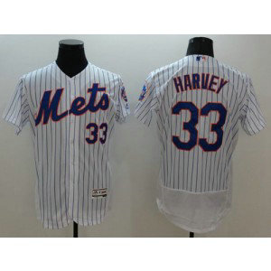 MLB Mets 33 Matt Harvey White(Blue Strip) Flexbase Men Jersey