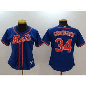 MLB Mets 34 Noah Syndergaard Blue Cool Base Women Jersey