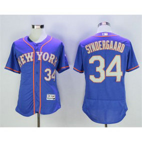 MLB Mets 34 Noah Syndergaard Blue Road Flexbase Men Jersey
