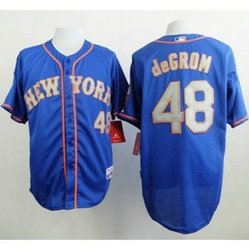 MLB Mets 48 Jacob DeGrom Blue(Grey ) Alternate Road Cool Base Men Jersey