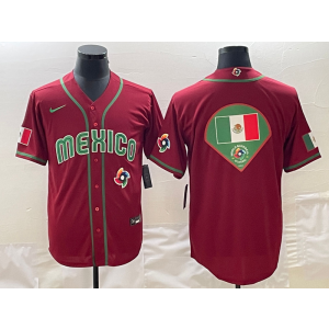 MLB Mexico Red Blank Nike Cool Base Men Jersey
