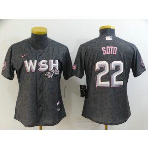 MLB Nationals 22 Juan Soto 2022 Gray City Connect Cherry Blossom Nike Cool Base Women Jersey(Run Small)