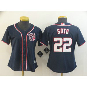 MLB Nationals 22 Juan Soto Navy Cool Base Women Jersey